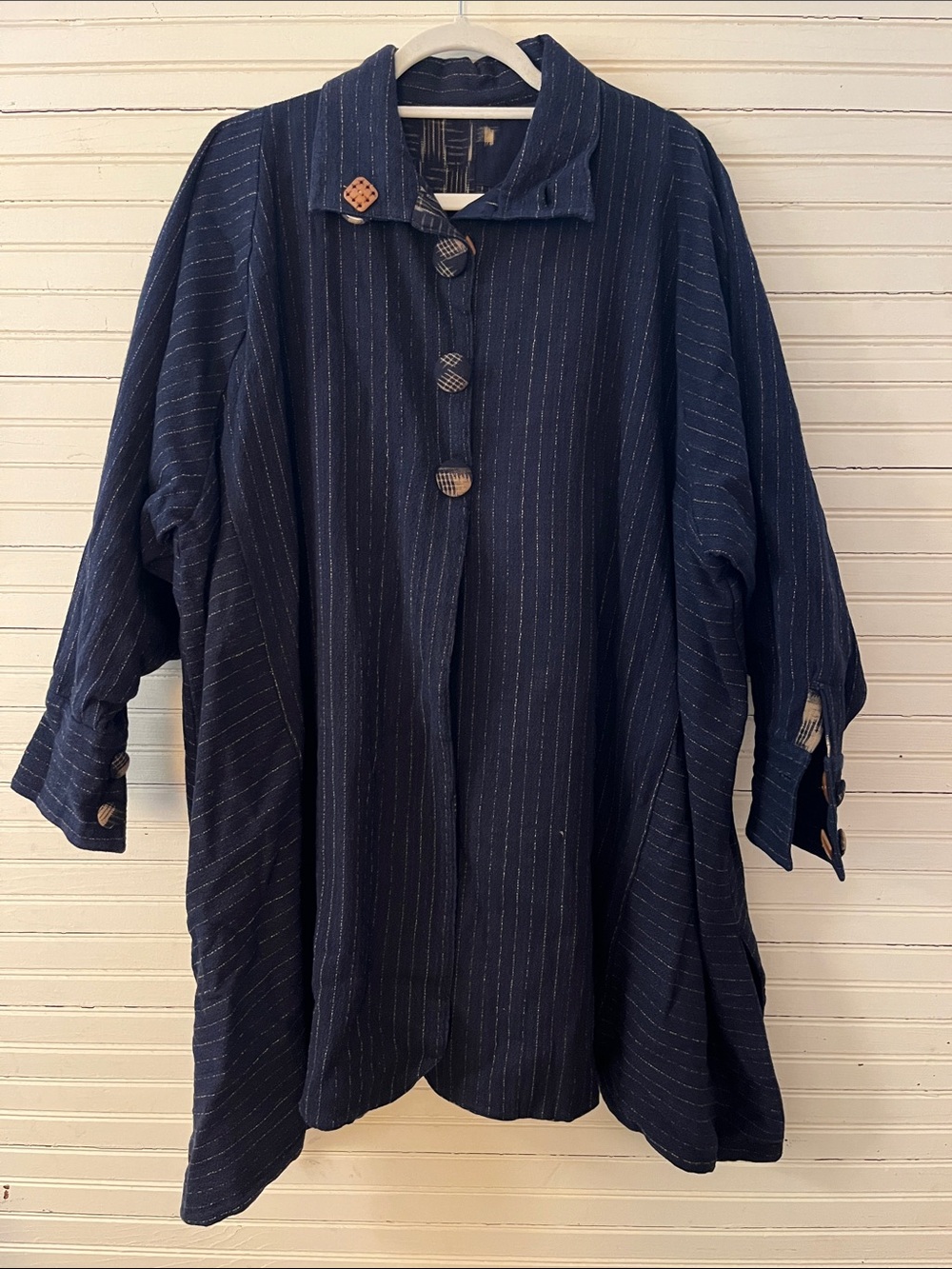 Navy Pinstripe Oversized Button Front Tunic